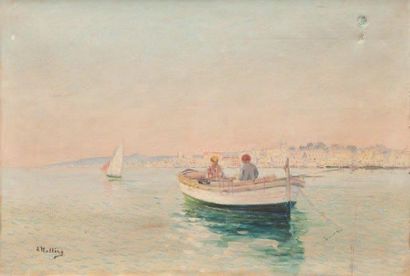 Louis NATTERO (1870-1915) Barque de pêcheurs en Méditerranée. Huile sur toile. Signée...