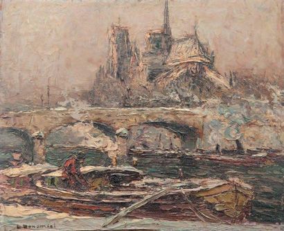 Louis BONAMICI (1878-1966) Vue de Paris. Huile sur panneau. Signée en bas à gauche....