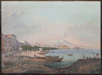 Giuseppe de NIGRIS (1832-1903) Naples, pêcheurs à la plage de Chiaia. Vue de naples...