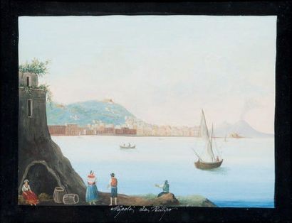 ECOLE NAPOLITAINE DU XIXème SIECLE Napoli da posillipo. Gouache. 17 x 23 cm
