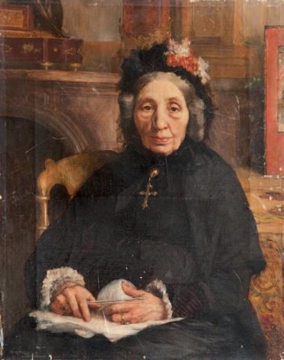 François-Auguste BIARD (1798-1882) La couturière. Huile sur toile. 41 x 33 cm