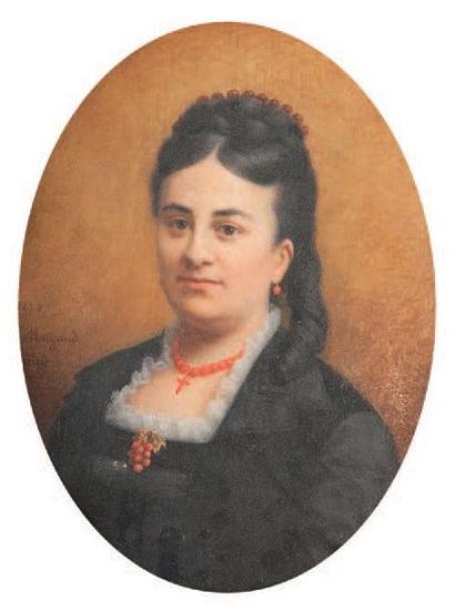 Dominique Antoine MAGAUD (1817-1899) Portrait de dame. Huile sur toile. Signée Marie...