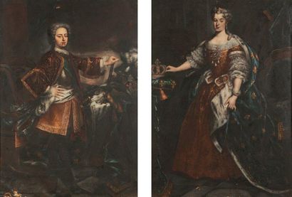 Ecole Française du XVIIIème siècle Portrait de Louis XV et Marie Leszczynska. Paire...