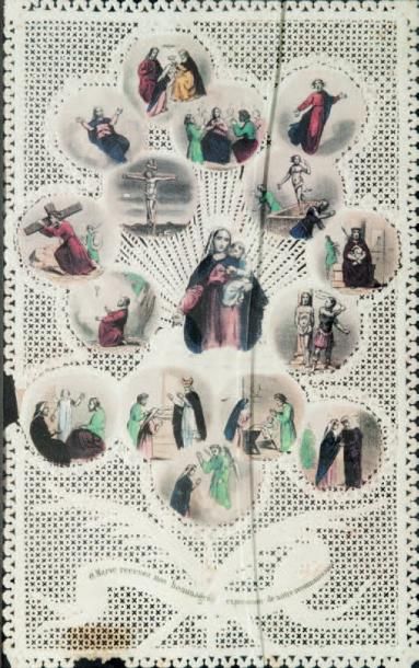 null Canivet figurant la Vierge et diverses scènes religieuses. 52 x 67 cm