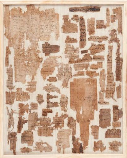 null FRAGMENTS DE PAPYRUS Provenant de divers manuscrits, rouleaux, lettres en hiéroglyphes,...
