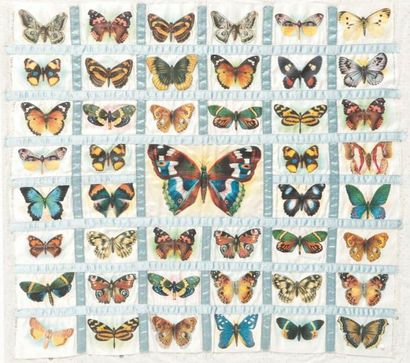 null Patchwork de papillons peints sur soie. 54 x 65 cm