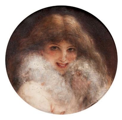 Adrien Henri TANOUX (1865-1923) Portrait d'une jeune femme. Huile sur toile de forme...