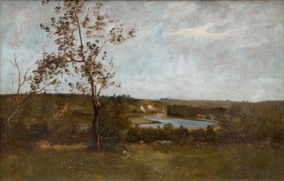 LEON RICHET (1847-1907) Paysage. Huile sur toile. Signée en bas à droite. 28 x 42...