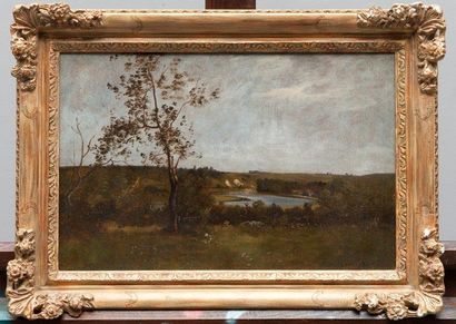 LEON RICHET (1847-1907) Paysage. Huile sur toile. Signée en bas à droite. 28 x 42...