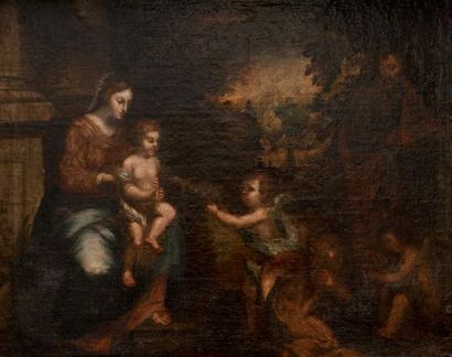 ECOLE FRANCAISE DU XVIIème SIECLE La sainte famille. Toile. 49 x 60 cm