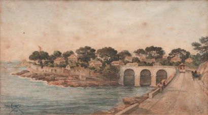 Émile HENRY (1842-1920) Le pont de la fausse monnaie, la corniche. Aquarelle. Signée...