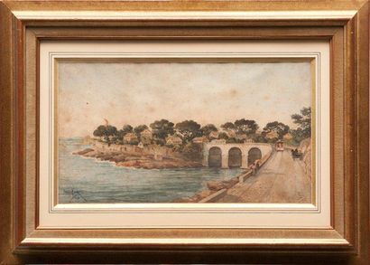 Émile HENRY (1842-1920) Le pont de la fausse monnaie, la corniche. Aquarelle. Signée...