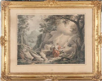 Jean Antoine CONSTANTIN D'AIX (1756-1844) Saint Jean à Patmos. Dessin et aquarelle....