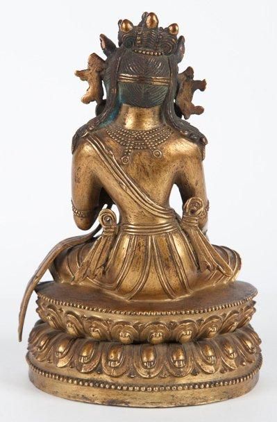 null Statuette de bodhisattva en bronze doré Art sino-tibétain. La divinité représentée...