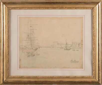 Charles DESAVARY (1837-1885) Le Vieux Port de Marseille. Dessin à la mine de plomb....