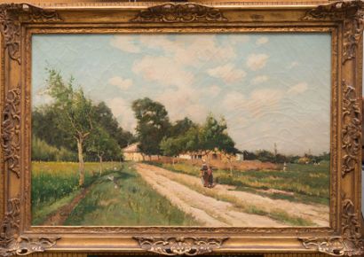 Alfred CASILE (1848-1909) L'entrée du mas à Aubagne. Huile sur toile. Signée en bas...