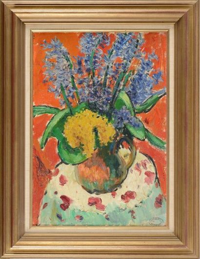 RENE SEYSSAUD (1867-1952) Nature morte aux bouquets de fleurs. Huile sur toile. Cachet...