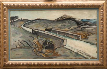 Auguste CHABAUD (1882-1955) La route blanche. Huile sur carton. Signée en bas à gauche....