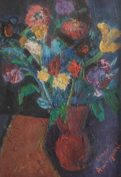 Pierre AMBROGIANI (1907-1985) Bouquet de fleurs. Huile sur toile. Signée en bas à...