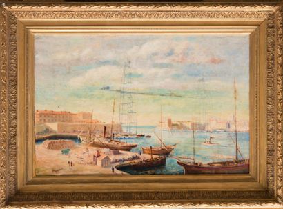 H. KOLASINSKI, actif à Marseille vers 1930 Le port de Marseille avec le pont Transbordeur....