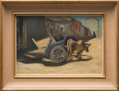 Antoine SERRA (1908-1995) La charrette. 1858. Huile sur toile. Signée en bas à droite....