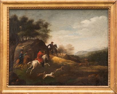 Jan van HUCHTENBURGH (1647-1733), attribué à La chasse à courre. Huile sur toile....