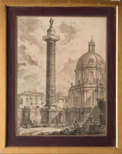 Giovanni-Battista Piranèse (1720-1778) Rome, la colonne Trajane. Eau-forte. 53 x...