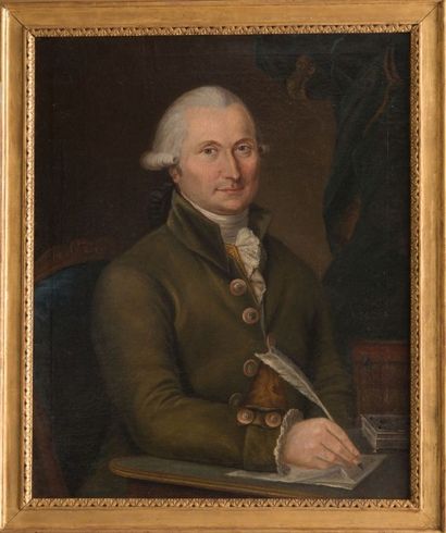 Ecole Française du XVIIIème siècle Portrait d'homme à son bureau. Huile sur toile....