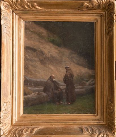 François-Léon BENOUVILLE (1821-1859), attribué à Deux moines dans un paysage. Huile...