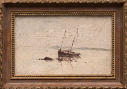 Théodore GUDIN (1802-1880) Marine par temps calme. Huile sur carton. Monogrammée...