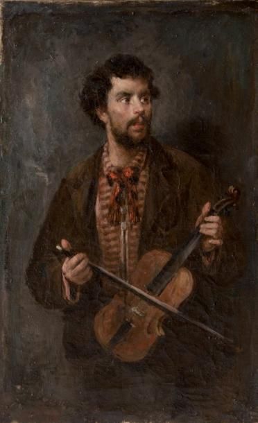 Marcellin-Gilbert DESBOUTIN (1823-1902) Le violonniste. Huile sur toile. Signée en...