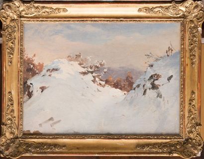 Edme-Adolphe FONTAINE (1814-1883) Paysage de montagne sous la neige à Satory près...