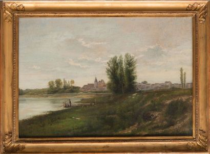 Paul Désiré TROUILLEBERT (1829-1900), attribué à Lavandières au bord de la rivière....