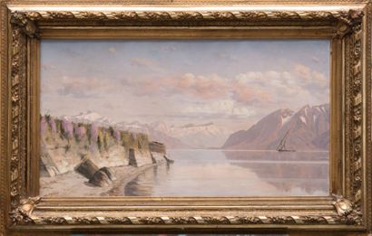 Albert DUPLAIN (1890-1978) Paysage au lac suisse. Huile sur toile. Signée en bas...
