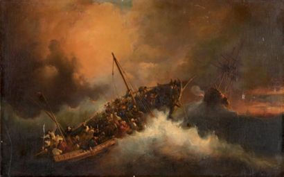 Adolphe Monticelli (1824-1886) Le naufrage. Huile sur toile. Signée en bas à gauche....