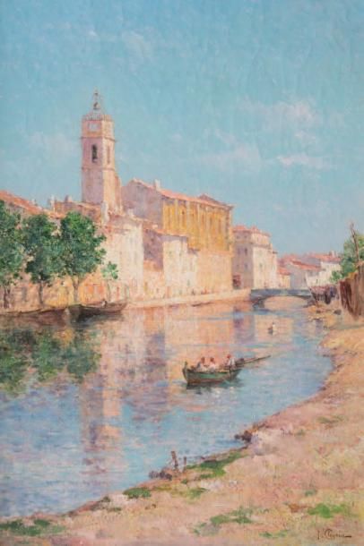 Justin Jules CLAVERIE (1859-1932) Les Martigues. Huile sur toile. Signée en bas à...