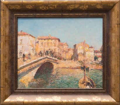 Julien Gustave GAGLIARDINI (1846-1927) Les Martigues. Huile sur panneau. Signée en...