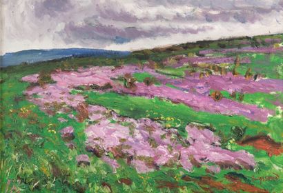 RENE SEYSSAUD (1867-1952) Thym en fleurs. Huile sur toile. Signée en bas à droite....
