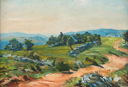 RENE SEYSSAUD (1867-1952) Chemin dans les collines. Huile sur toile. Signée en bas...