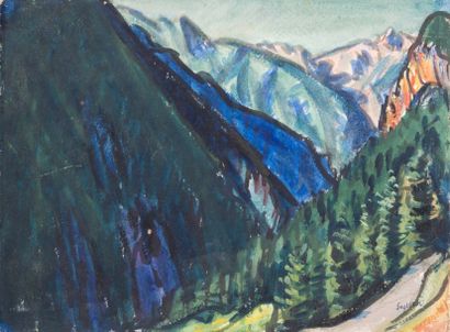 RENE SEYSSAUD (1867-1952) Paysage de montagne. Huile sur papier. Signée en bas à...