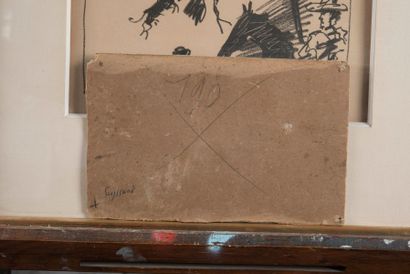 RENE SEYSSAUD (1867-1952) Champ de lavandes. Huile sur carton. Signée au dos. 15...