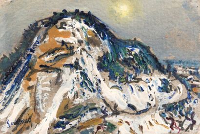 RENE SEYSSAUD (1867-1952) Montagne enneigée. Huile sur papier. Signée en bas à gauche....