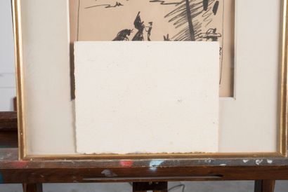 RENE SEYSSAUD (1867-1952) Grands arbres sous la neige. Huile sur papier. Signée en...