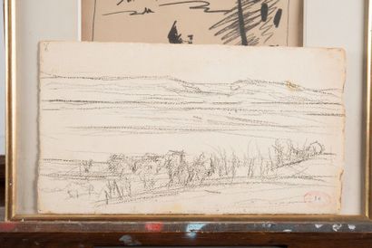 RENE SEYSSAUD (1867-1952) Paysage en bord de côte. Détrempe sur papier. Cachet n°36...