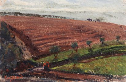 RENE SEYSSAUD (1867-1952) Le labour du champ. Détrempe sur papier. Signée en bas...