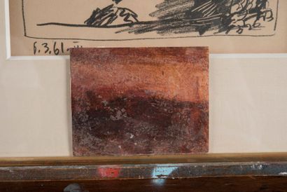 RENE SEYSSAUD (1867-1952) Montagnes colorées. Huile sur papier. Signée en bas à droite....