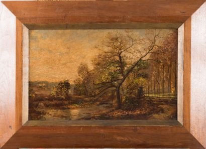 Emile LOUBON (1809-1863) Paysage. Huile sur panneau. Signée en bas à gauche. 33,5...