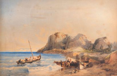 Félix ZIEM (1821-1911) Sortie du port de la Ciotat. 1845. Aquarelle. Signée, titrée...