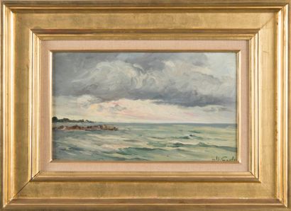 Alfred CASILE (1848-1909) Mer et nuages. Huile sur panneau. Signée en bas à droite....