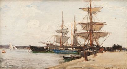 Aimé PONSON (1850-1924) Bassin de la Joliette. Huile sur toile marouflée sur panneau....